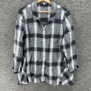 Habitat Shirt Women XL Black Plaid Button Up Collared Linen Long Sleeve Casual